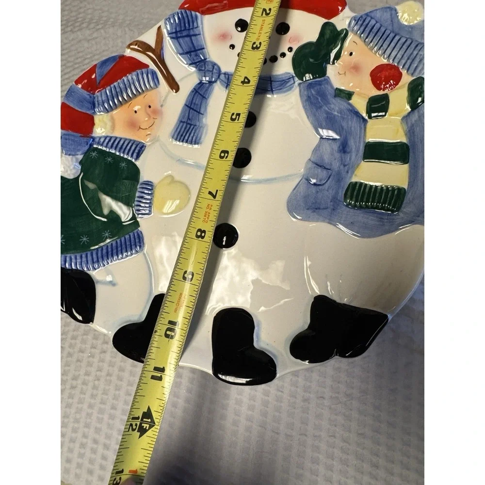 Pfaltzgraff Snowman Kids Holiday Winter Platter Serving Tray Discontinued NOS